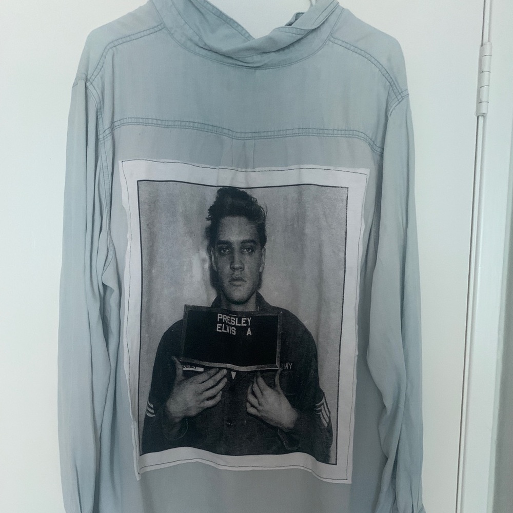 One of a kind Elvis Presley light blue blouse